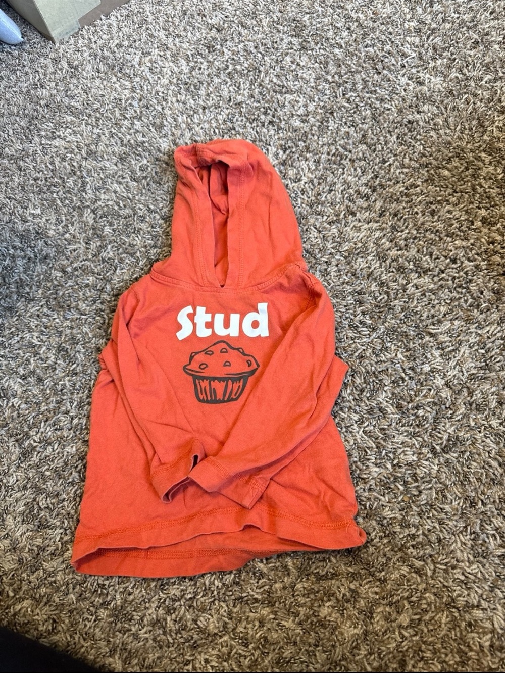 GAP Orange-Red Hooded Tee with 'Stud' Cupcake Graphic
